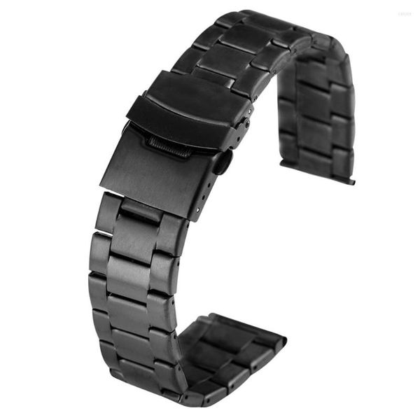 Correas de reloj negras de 20MM y 22MM, correa de acero inoxidable para relojes, pulsera Superior Unisex, correa de reloj de pulsera con hebilla duradera, Cinturino Orologio