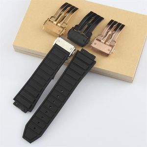 Bekijk banden zwart 29 19 mm bolle mond rubber horlogeband voor hublo t groot ban g roestvrijstalen implementatie gesp strap259a