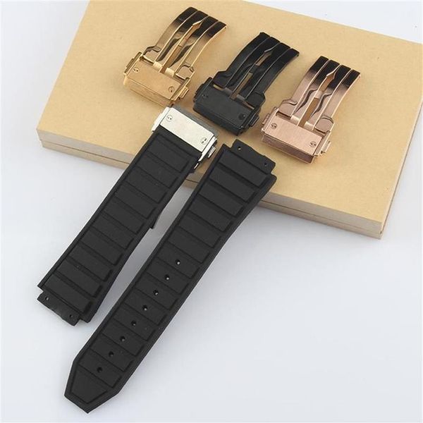 Bandas de reloj Black 29 19mm Boca convexa Correa de reloj de goma para Hublo T Big Ban G Cierre de despliegue de acero inoxidable Strap3085206t