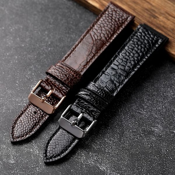 Bracelets de montre Bracelet de montre en cuir de pied d'autruche sud-africain noir marron 18 19 20 21 22MM bracelet pour hommes style vintage pour correspondre 230825