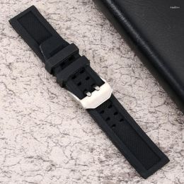 Horlogebanden Zwart Siliconen Horlogeband 20/22/23mm Verstelbare Band Zwart/Zilveren Gesp Mannen Sport horloges Riem Pin Vervanging Deli22
