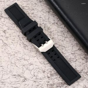 Bracelets de montres Bracelet de montre en silicone noir 20/22/23mm Bracelet réglable Noir / Boucle argentée Hommes Montres de sport Bracelet Pin Remplacement Deli22