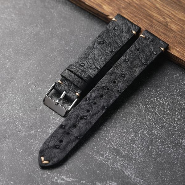 Bands de montre noirs Sangle en cuir ultra-mince Ultra-Thin Bracelet en cuir authentique Soft Vintage Vintage Soft Vintage Geat