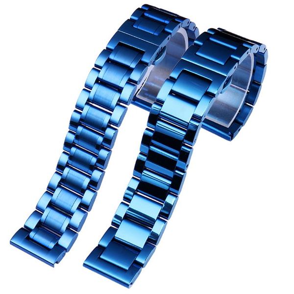 Bracelets de montres Montres-bracelets en acier inoxydable bleu Bande 18 19 20 21 22mm Ceinture Bracelet en métal Bracelet général pour toutes les marques de bracelets de montre