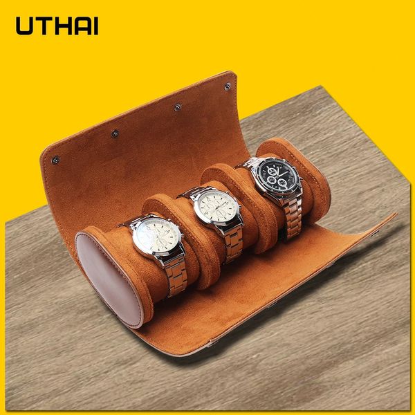 Boîte de bracelets de montre hommes et femmes multifonctionnel 3 grilles emballage de rangement en cuir boîtes de montre-bracelet cadeau UTHAI U06 231117