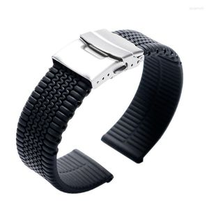 Bekijk banden Bracelet Sport Rubber Tyre Link Waterdichte horlogeband vouw over elkaar met veiligheid Black Silicone Strap Band 2 Spring Bars Deli22