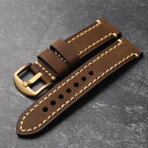 Bands de montres brosses brossé Crazy Horse en cuir 20 mm 21 mm 22 mm 23 mm 24 mm 26 mm Brown Brass Brouard Bracelet authentique