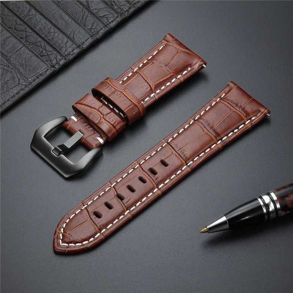 Bands de montre Business Getine Leather Watch Bands 20 mm 22 mm 24 mm 26 mm Accessoires de montre à boucle en acier Black Brown Blue Wristwatch Strapsl2404