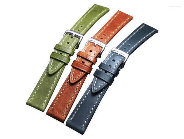 Bracelets de montres Bracelet en cuir de vachette Matériau souple Bracelet classique18 19 20 21 22 mm Peau de cheval fou avec boucle en acier inoxydable argenté