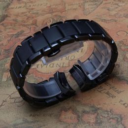 Bekijk Bands Ceramics Watchband voor AR1451 AR1452 AR1400 AR1410 -riem met roestvrijstalen vlinderclasp 22 mm 24 mm Speciaal gebogen uiteinde