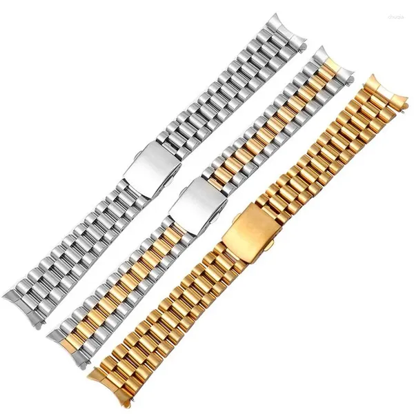 Bandas de reloj Correa de reloj de acero inoxidable con extremo curvado clásico 18 mm 20 mm 22 mm Pulsera de eslabones sólidos de oro plateado apto para RX