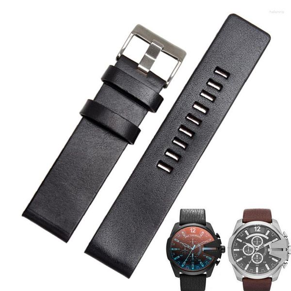 Bracelets de montre Bracelet en cuir de vache pour bracelet de montre DZ7312 | DZ4323 DZ7257 avec boucle ardillon en acier inoxydable, bande plate 24 26 27 28 30mm