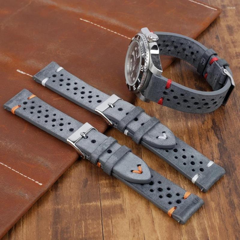 Uhrenarmbänder aus Rindsleder, handgefertigt, poröses Armband, 18 mm, 20 mm, 22 mm, 24 mm, Ersatz mit Schnellverschluss