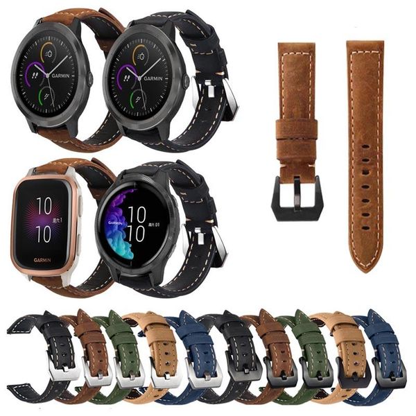 Bracelets de montre Crazy Horse Bracelet en cuir véritable pour Garmin Vivoactive 3 Music Venu Sq Watchband 20mm