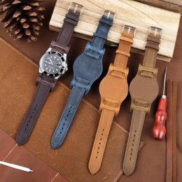 Bandas de reloj Crazy Horse Leather Bund Strap 16mm 18mm 19mm 20mm 21mm 22mm Cuff Accesorios de pulsera para hombres