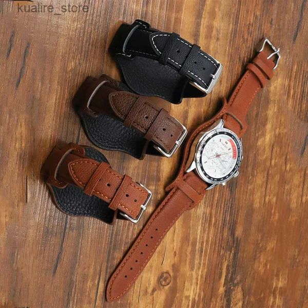 Bandas de reloj Crazy Horse Correa de cuero Bund 18 mm 19 mm 20 mm 21 mm 22 mm Correa de cuero Correa de muñeca para hombre Accesorios para Panerai L240307