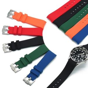 Bracelets de montre bracelet en caoutchouc à extrémité incurvée 20mm 22mm bracelet de montre en Silicone étanche argent noir Buckle327G