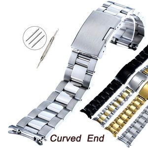 Bracelets de montres Bracelet de montre en acier inoxydable à extrémité incurvée 16mm 18mm 19mm 20mm 21mm 22mm 24mm 26mm Bracelets de poignet universels Bracelet en or argenté 230727