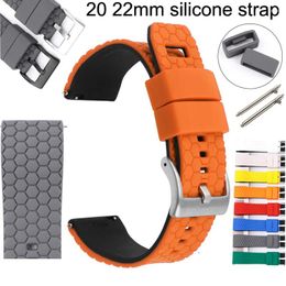 Watch Bands Double couleurs Slicon Bangle de silicone 20 mm 22 mm Cellule de la ruche Remplacement Band bracelet bracelet W Pins à libération rapide