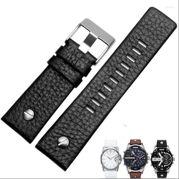 Bands de montres Bandons de montre de logo en cuir authentique durable 22 24 26 28 30 mm Brun Brun blanc Rivet Cow Strap For Stock Hele22