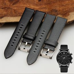 Bracelets de montre Bracelet de montre en cuir véritable durable 20mm bracelet respirant noir pour AR1735 AR1736 AR1737 fibres de carbone hommes femmes Stock243D