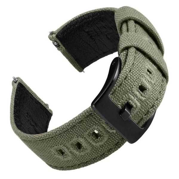 Bracelets de montre EACHE Tissu Toile Sangles en cuir véritable avec barre à ressort à dégagement rapide Bande de toile à voile verte Band234R