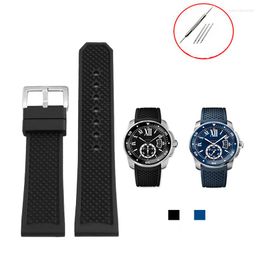 Bracelets de montre ENXI Bracelet de montre en caoutchouc fluoré anti-poussière adapté au calibre W7100056 série WSCA0011 bracelet de remplacement bleu noir pour hommes
