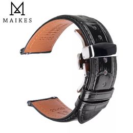 Bekijkbands Fashion Bruin Black Leather Riem 18mm 20mm 22 mm 24 mm Men Dames Band Universal Butterfly Buckle Band Bracelet 230506