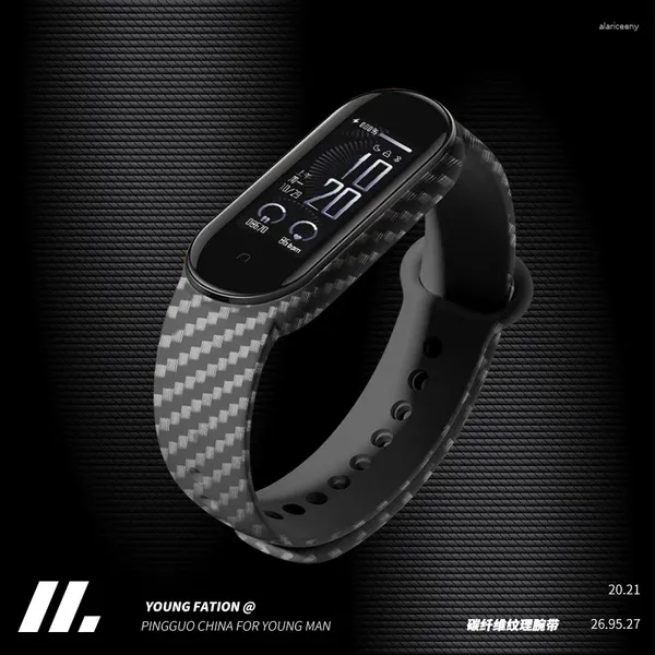Bandas de reloj Correa de fibra de carbono de moda para Xiaomi Mi M3 M4 M5 M6 M7 TPU Band Pulsera Watchband Miband 3 4 5 6 7