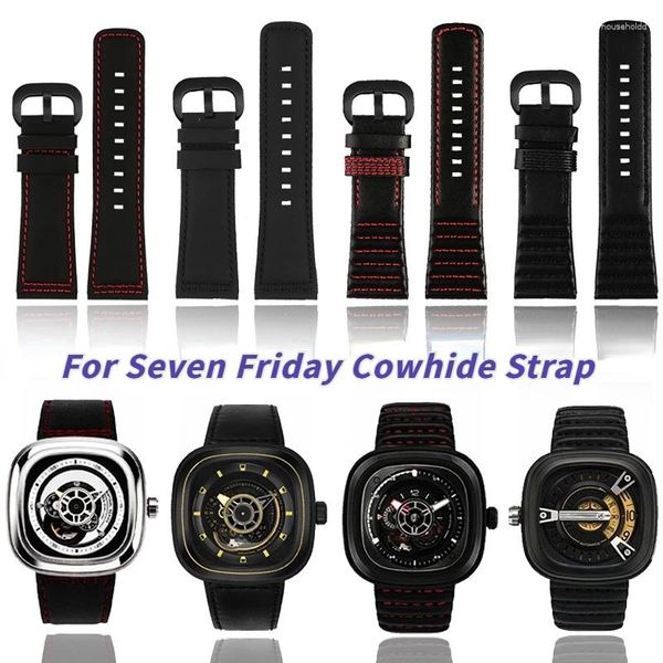 Bandas de reloj Primera capa Correa de cuero de vaca para Seven Friday P2 / PS1 / M2 / 02 Q2 Correa Banda de cuero genuino 28 mm Big Dial Pulsera para hombres