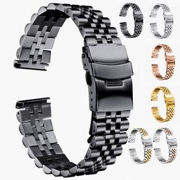 Cinturini per orologi Cinturino in acciaio inossidabile con cinque perline Solida fibbia assicurativa Accessori per bracciali neri 20 22 24 mm