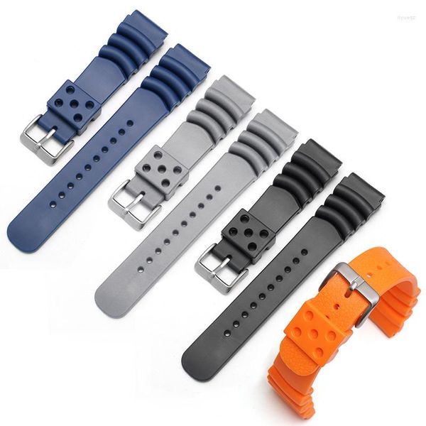 Bandas de reloj Fluororubber Watchband Azul Gris Naranja Correa negra Correa de repuesto para pulsera de silicona para hombres 20 mm 22 mm