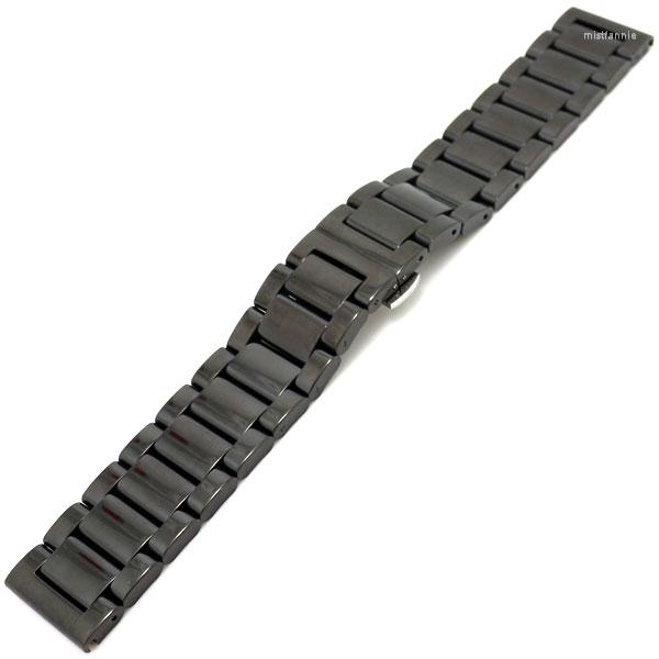 İzle Bantlar Katlanır Tokalı Yedek Siyah Paslanmaz Çelik Erkekler Katı Bağlantı Bilek Band Strap 18mm 20mm 22mm Push Düğmesi GD0125