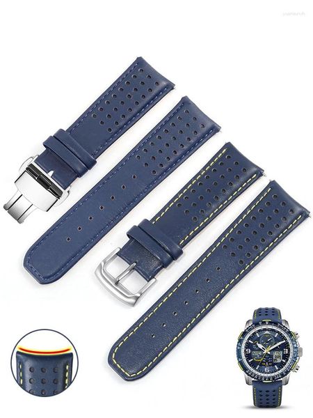 Bracelets de montre pour Blue Angel 1 2 génération Air Eagle At8020/Jy8078, boucle en acier 22 23 ligne jaune, bracelet en cuir véritable