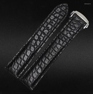 Bracelets de montres pour bracelets de montres à interface plate Bracelet en cuir véritable crocodile de haute qualité 20mm Noir Hommes Argent Boucle déployante Fermoir