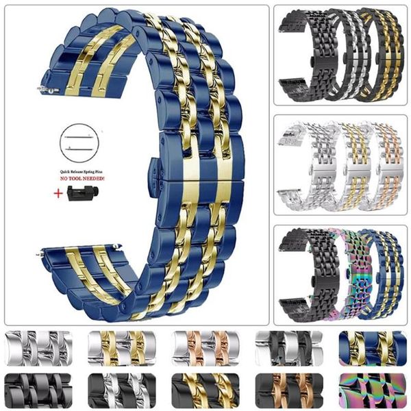 Bracelets de montre pour Galaxy 46mm bande 22mm libération rapide solide métal Bracelet en acier inoxydable Bracelet Bracelet Gear S3 Classic233J