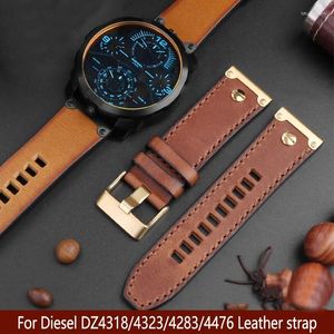 Bracelets de montre pour bracelet de montre en cuir véritable avec Interface en métal DZ4318/4323/4283/4476 accessoire de bracelet en peau de vache Vintage 26mm marron
