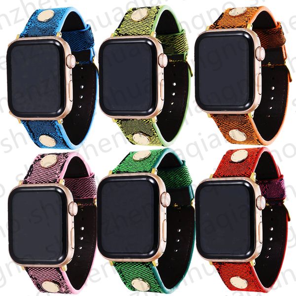 Bracelets de montre pour iwatch 7 SE 6 2 3 4 5 série I bracelet de montre 41 mm 45 mm 42 mm 38 mm 44 mm rivet chaîne à maillons dorés bracelet en tissu cuir bracelets intelligents créateur de mode femmes hommes