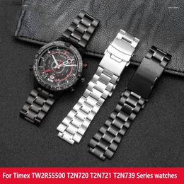 Horlogebanden Voor Timex TW2R55500 T2N720 T2N721 T2N739 Horloges Band Rvs 24 16mm Lug End Horlogeband Zwart Zilver accessoires