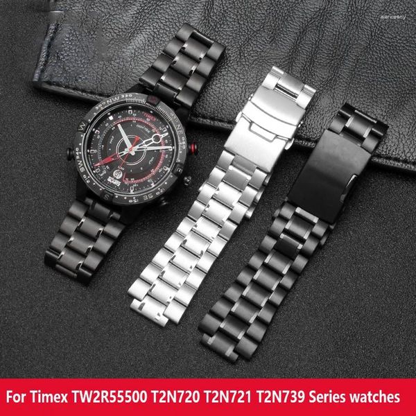 Correas de reloj para Timex TW2R55500 T2N720 T2N721 T2N739, correa de acero inoxidable de 24 y 16mm, accesorios de reloj negro y plateado