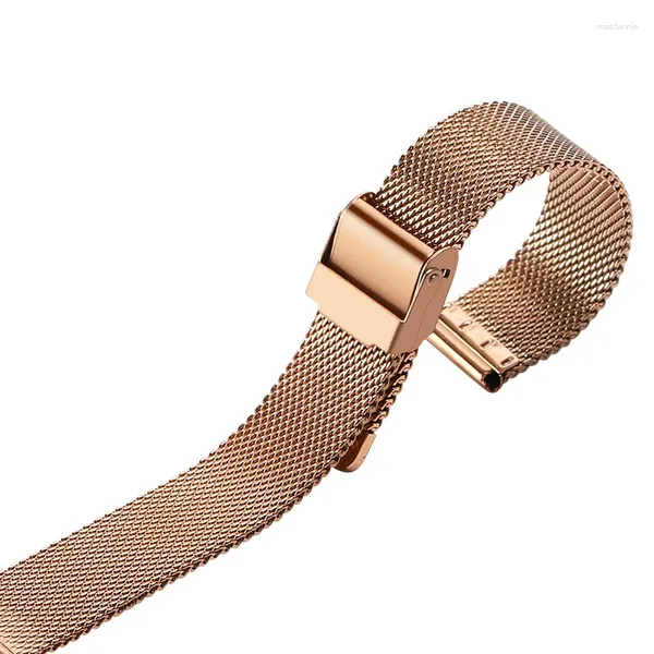 Bandas de reloj Banda de acero completa 20 mm Correa de reloj ultrafina Pulsera universal de acero inoxidable Correa de malla de color rosa dorado plateado para relojes
