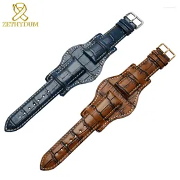 Horlogebanden Echt lederen armband 18 mm 20 mm 22 mm Herstellende riem Herenhorlogeband met mat Horlogesband Bamboekorrelpolsband