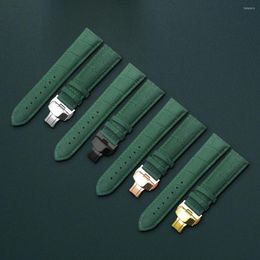 Bracelets de montres Bracelet en cuir véritable Bracelet vert Fermoir papillon Bracelet de montre 10 12 13 14 15 16 17 18 19 20 21 22 24mm Bande