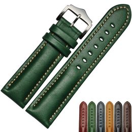 Bekijk bands echte lederen armband handgemaakte horlogeband 18 20 mm 22 mm horlogeband groen blauwe kleur pols horloge riem polshorloges groothandel 230407