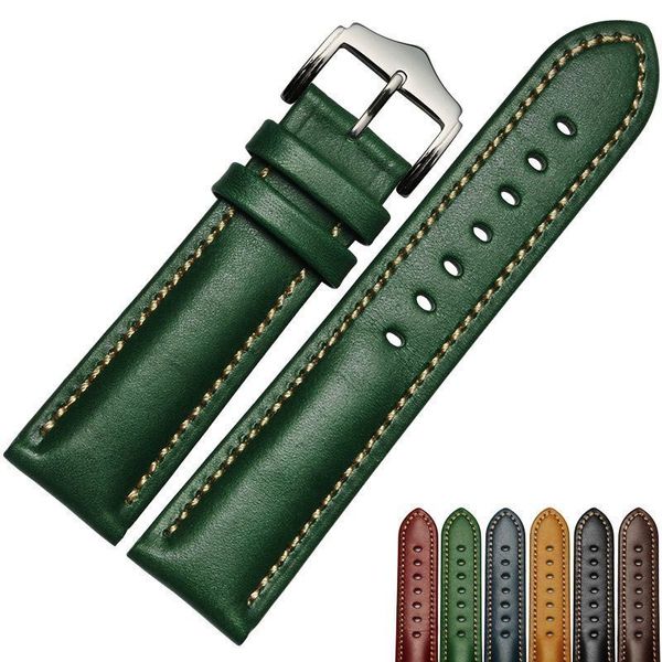 Bracelets de montres Bracelet en cuir véritable fait main bracelet de montre 18 20mm 22mm bracelet de montre vert bleu couleur bracelet montres-bracelets en gros 230727