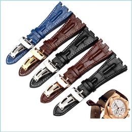 Bracelets de montre Bracelet en cuir véritable Bracelet de montre de sport pour hommes noir bleu marron bracelet de montre blanc cousu 28mm haute qualité Ac Watche202O