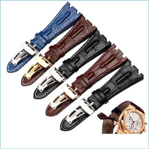 Bracelets de montres Bracelet en cuir véritable Bracelet de montre de sport pour hommes Noir Bleu Marron Bracelet de montre blanc cousu 28 mm de haute qualité Ac Watche218S