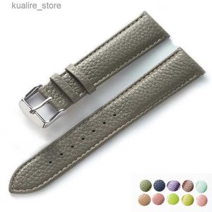 Bracelets de montre en cuir véritable motif Litchi bracelet en cuir souple hommes dames boucle ardillon éléphant gris abricot violet bracelet accessoires L240307