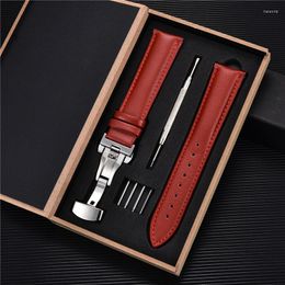 Bracelets de montre Bracelet en cuir véritable 16mm 18mm 20mm 22mm 24mm bracelet de ceinture de poignet souple bande de boîte avec boucle papillon automatique