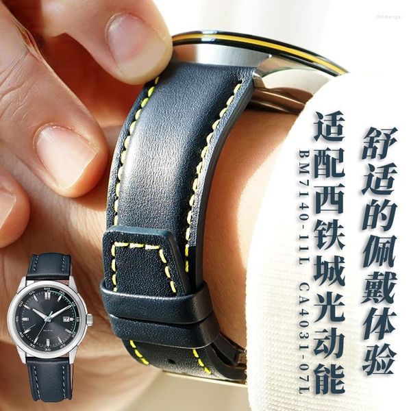 Bracelets de montre Bracelet en cuir véritable pour Eco-Drive BM7140-11L CA4031-07L Blue Angel Business Band 22